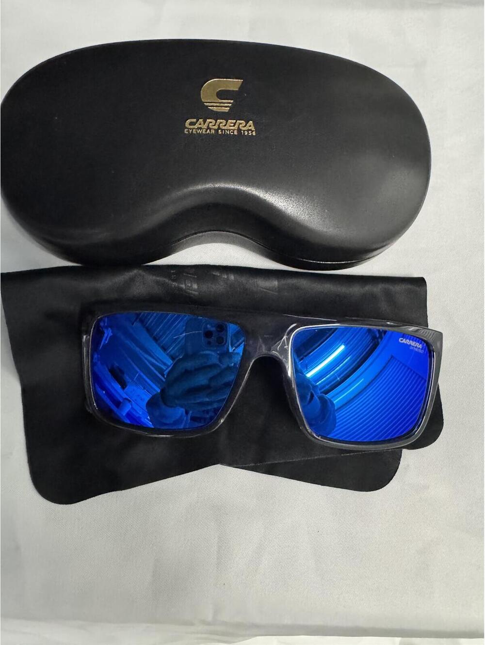 Carrera Sunglasses with Blue Mirrored Lenses and Black Frame